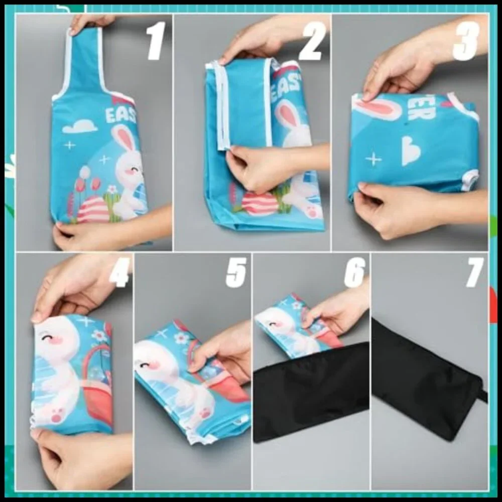 Easter Themed Reusable Tote Bags Polyester Foldable Washable Storage Pouch
